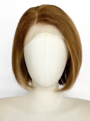 10" Short Straight Brown Mixed Blonde Lace Top Remy Human Hair HHC198