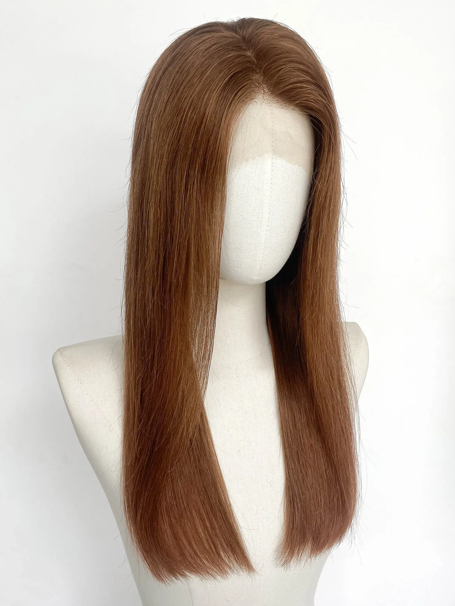 19" Long Straight Coffee Brown Lace Top Remy Human Hair HHC201