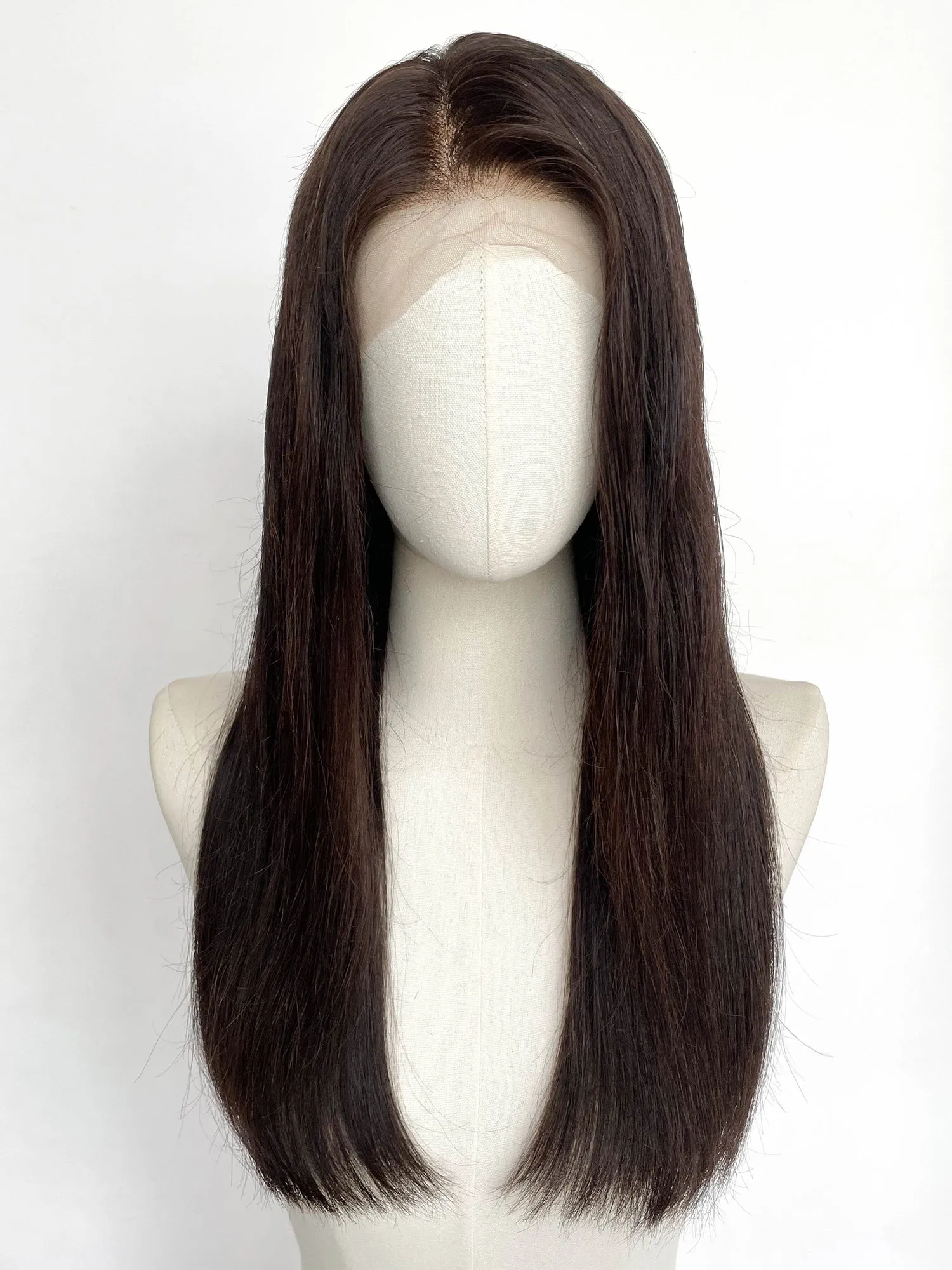 21" Long Straight Brunette Lace Top Remy Human Hair HHC201A