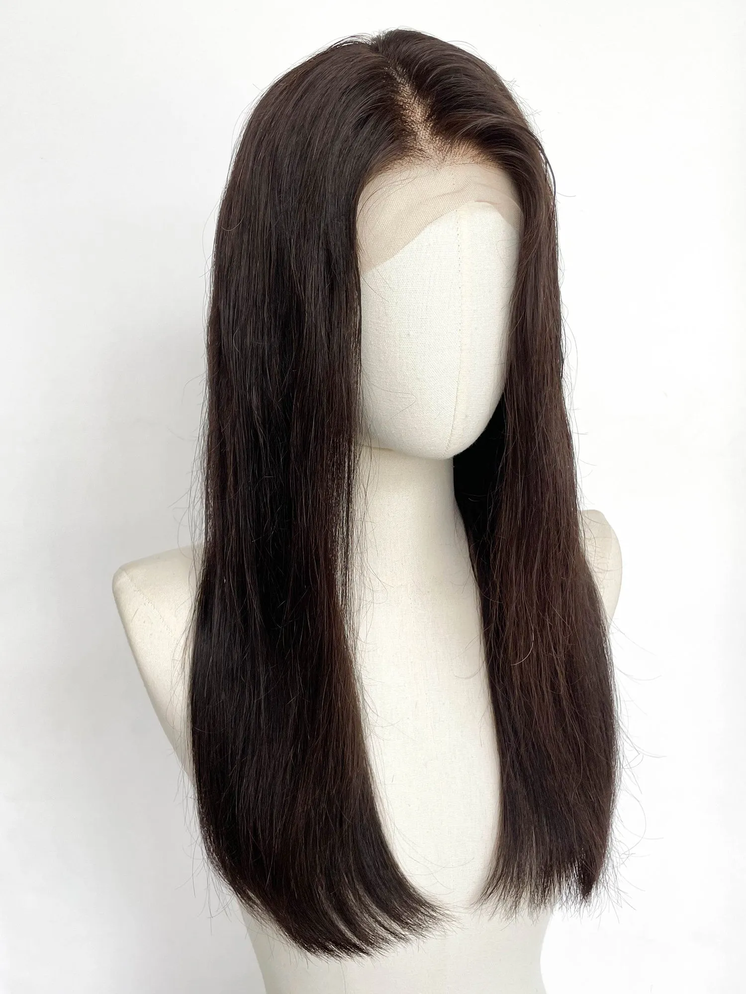 21" Long Straight Brunette Lace Top Remy Human Hair HHC201A