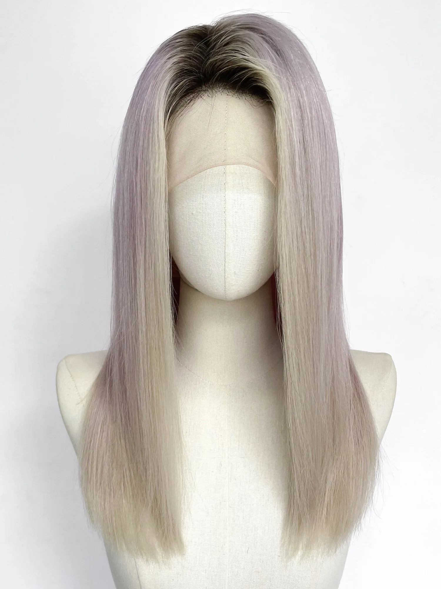22" Long Straight Purple Mixed Grey With Dark Roots Full Lace Remy Human Hair HHC078