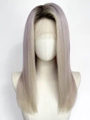 22" Long Straight Purple Mixed Grey With Dark Roots Full Lace Remy Human Hair HHC078