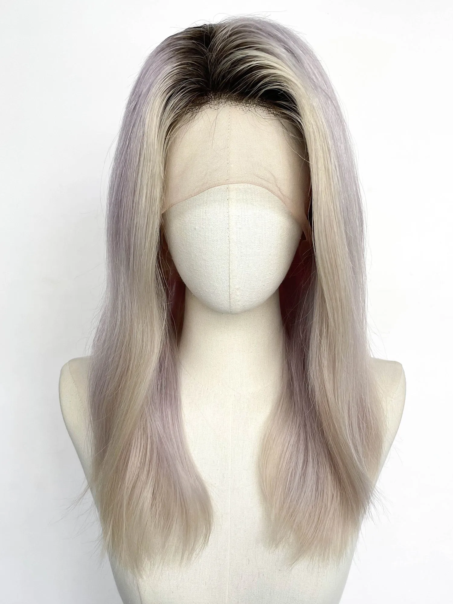 22" Long Straight Purple Mixed Grey With Dark Roots Full Lace Remy Human Hair HHC078