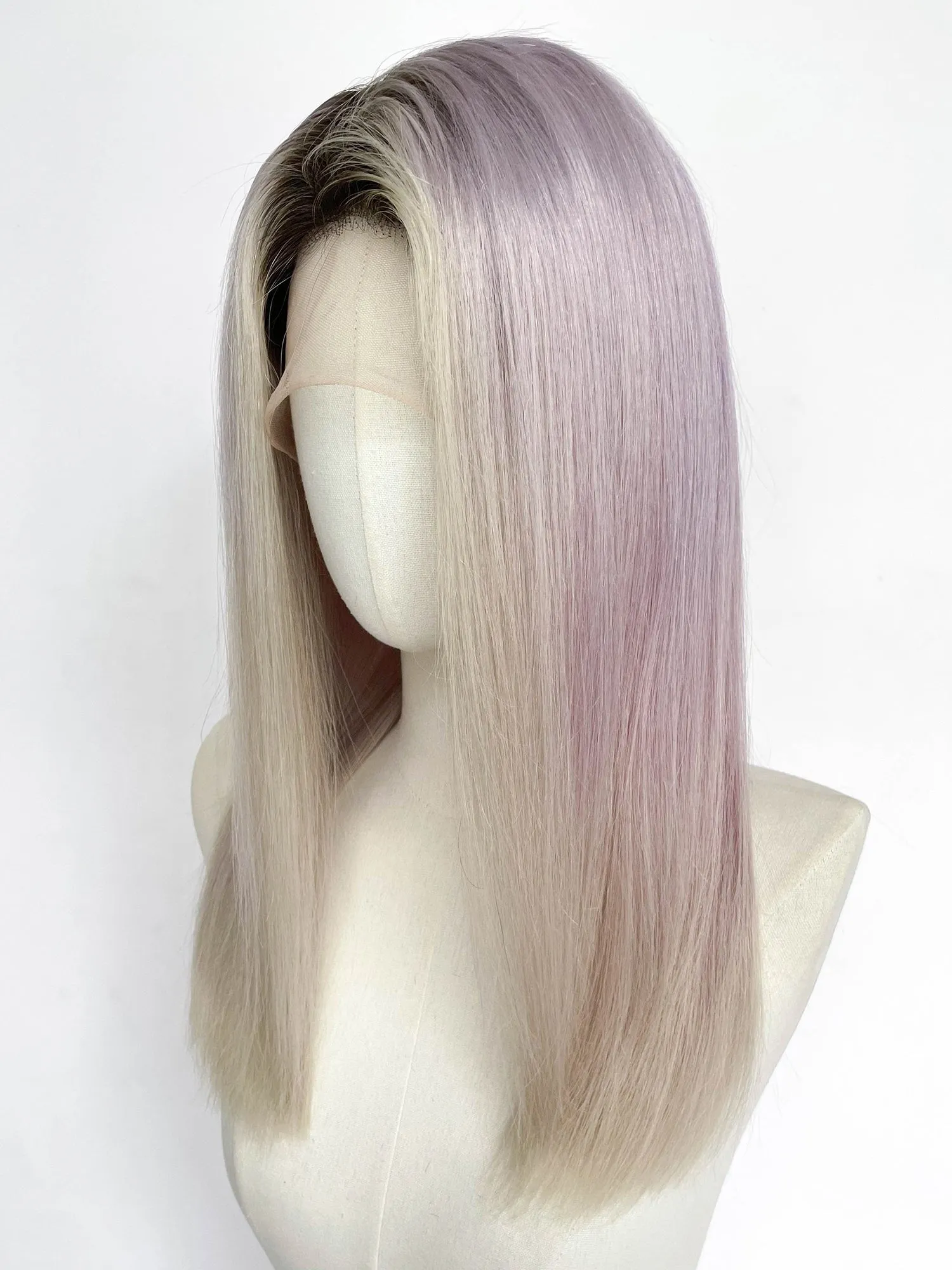 22" Long Straight Purple Mixed Grey With Dark Roots Full Lace Remy Human Hair HHC078