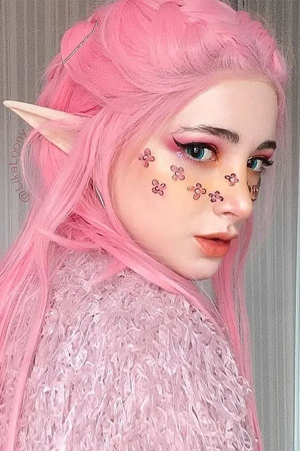 22" Pink Lace Front Synthetic Hair Wig 10154