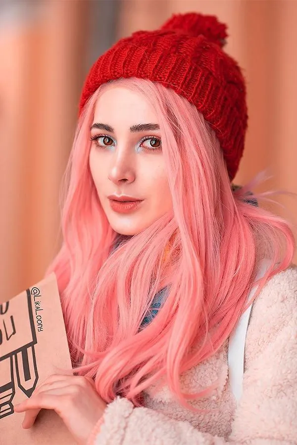 22" Pink Lace Front Synthetic Hair Wig 10154
