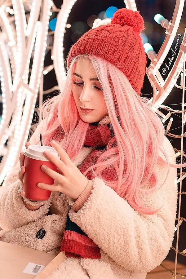 22" Pink Lace Front Synthetic Hair Wig 10154