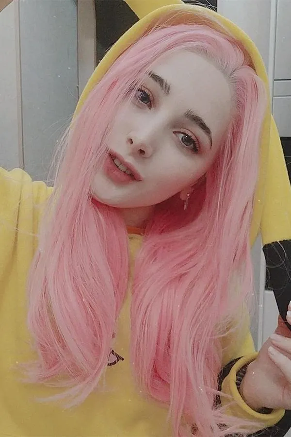 22" Pink Lace Front Synthetic Hair Wig 10154