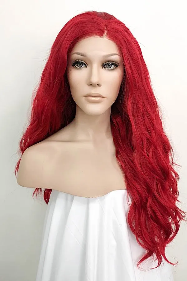 24" Dark Red Lace Front Synthetic Wig 20164