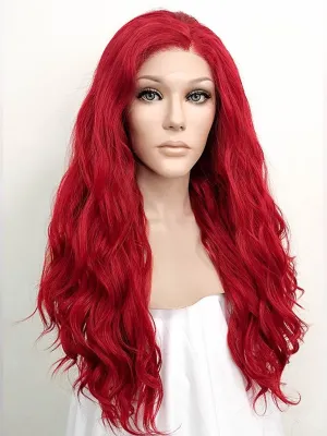 24" Dark Red Lace Front Synthetic Wig 20164