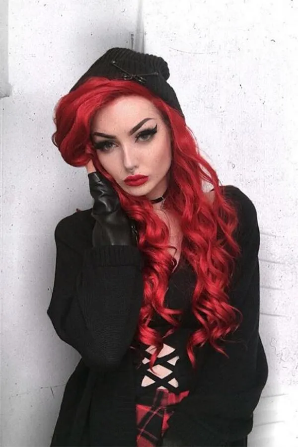 24" Dark Red Lace Front Synthetic Wig 20164