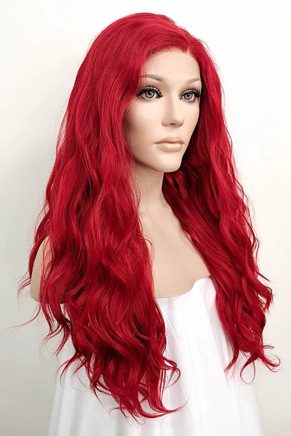 24" Dark Red Lace Front Synthetic Wig 20164