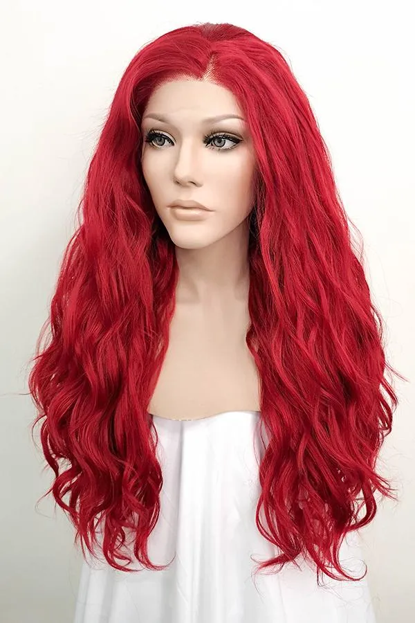 24" Dark Red Lace Front Synthetic Wig 20164