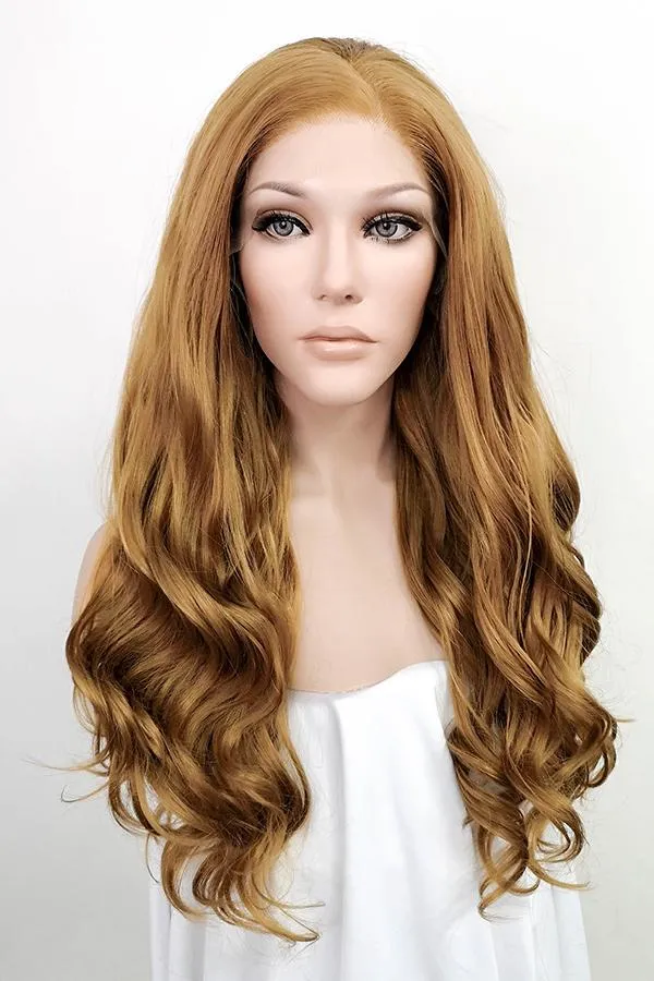 24" Golden Brown Lace Front Synthetic Wig 20061