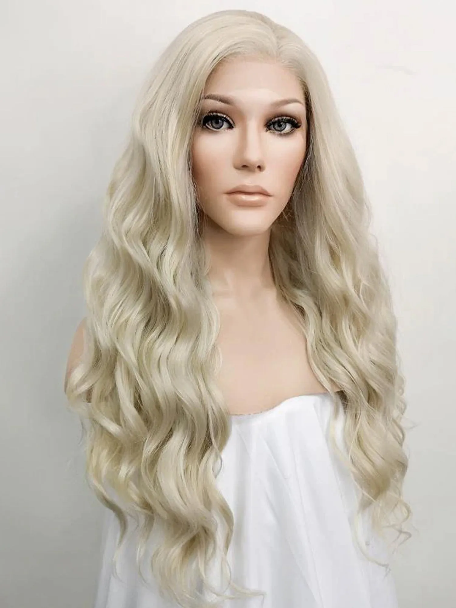 24" Light Ash Blonde Lace Front Synthetic Wig 20053