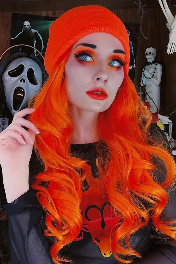 24" Mixed Orange Lace Front Synthetic Wig 20206