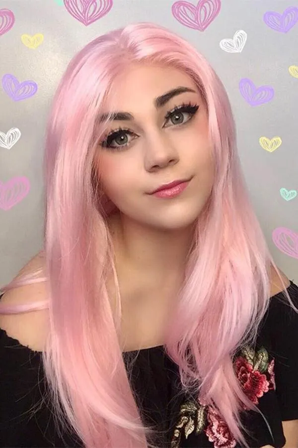 24" Pink Lace Front Synthetic Wig 20274
