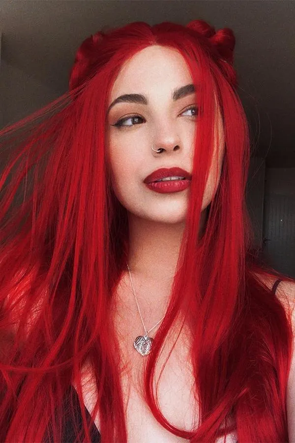 24" Red Lace Front Synthetic Hair Wig 20020