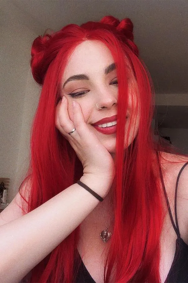 24" Red Lace Front Synthetic Hair Wig 20020