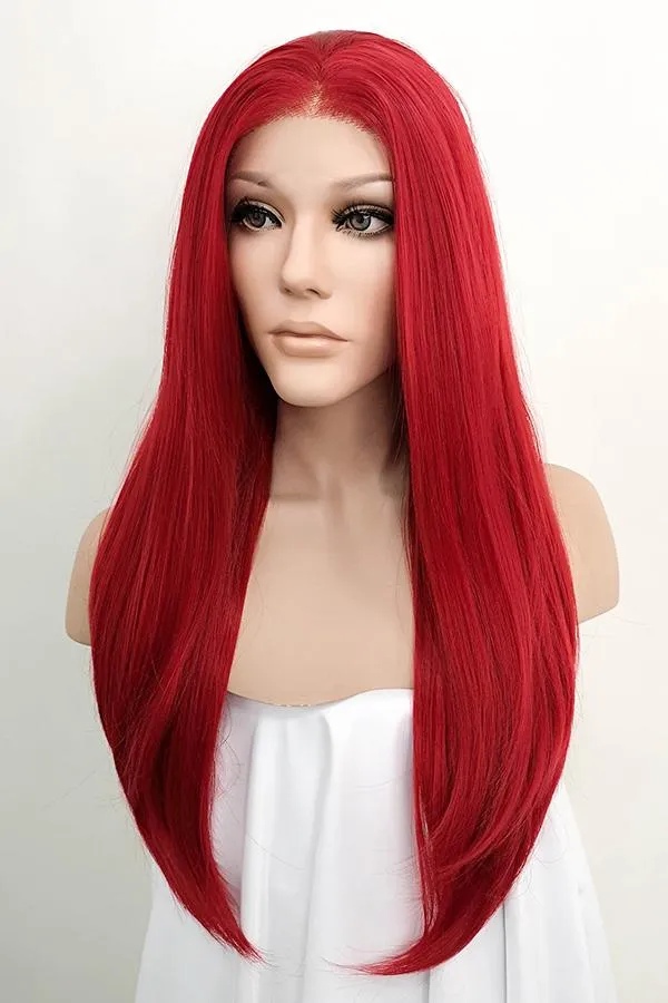 24" Red Lace Front Synthetic Hair Wig 20020