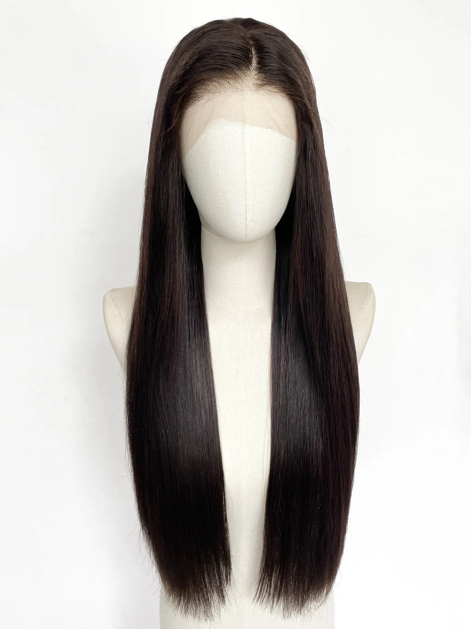 25" Long Straight Brunette Lace Front Remy Human Hair HHC037