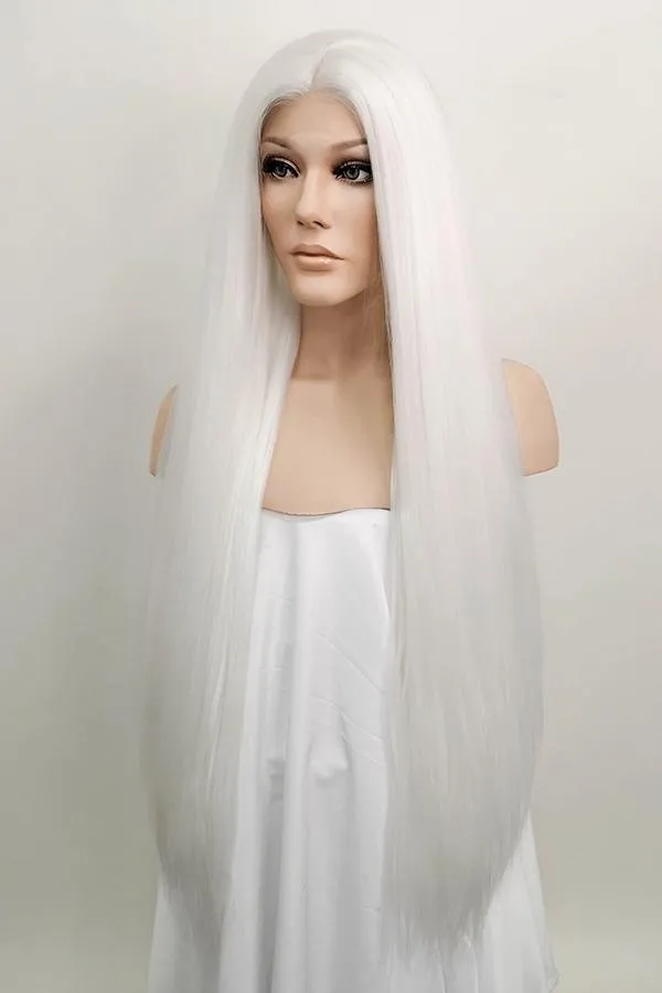 30" Pure White Yaki Lace Front Synthetic Wig 10011
