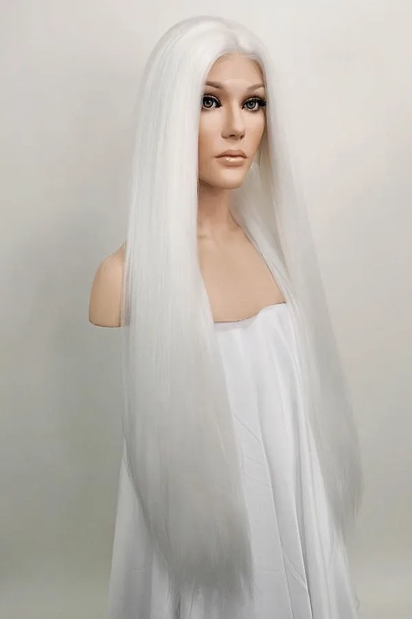 30" Pure White Yaki Lace Front Synthetic Wig 10011