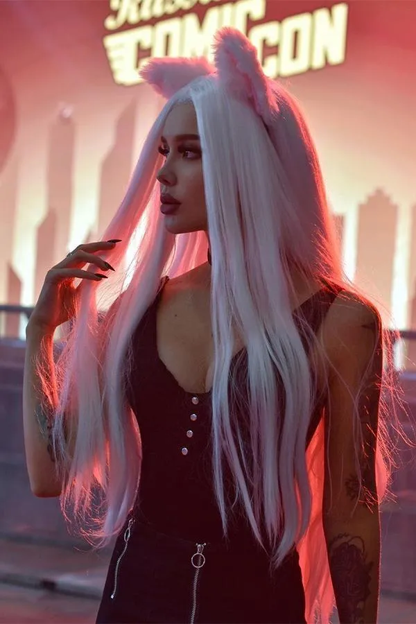 30" Pure White Yaki Lace Front Synthetic Wig 10011
