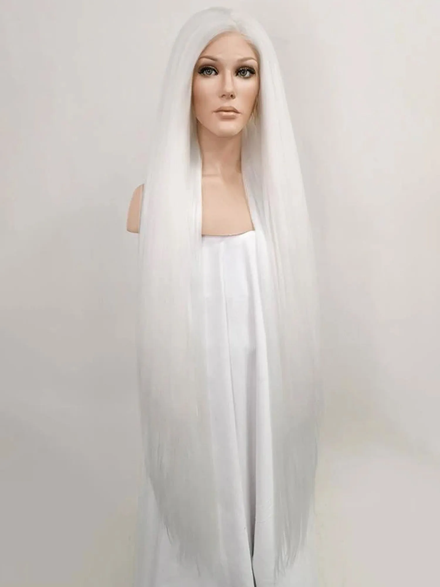 42" White Yaki Lace Front Synthetic Wig 10054