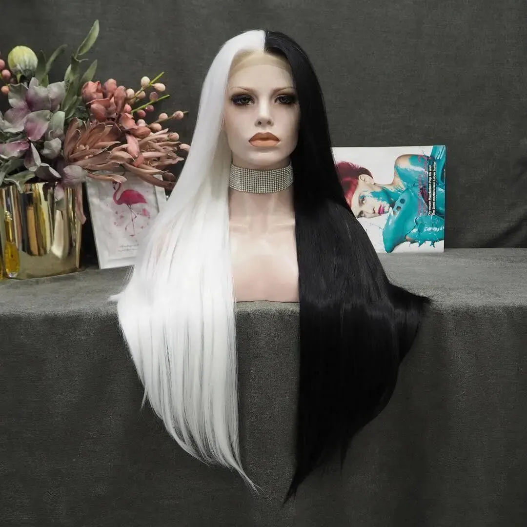Black/White Split straight Wig