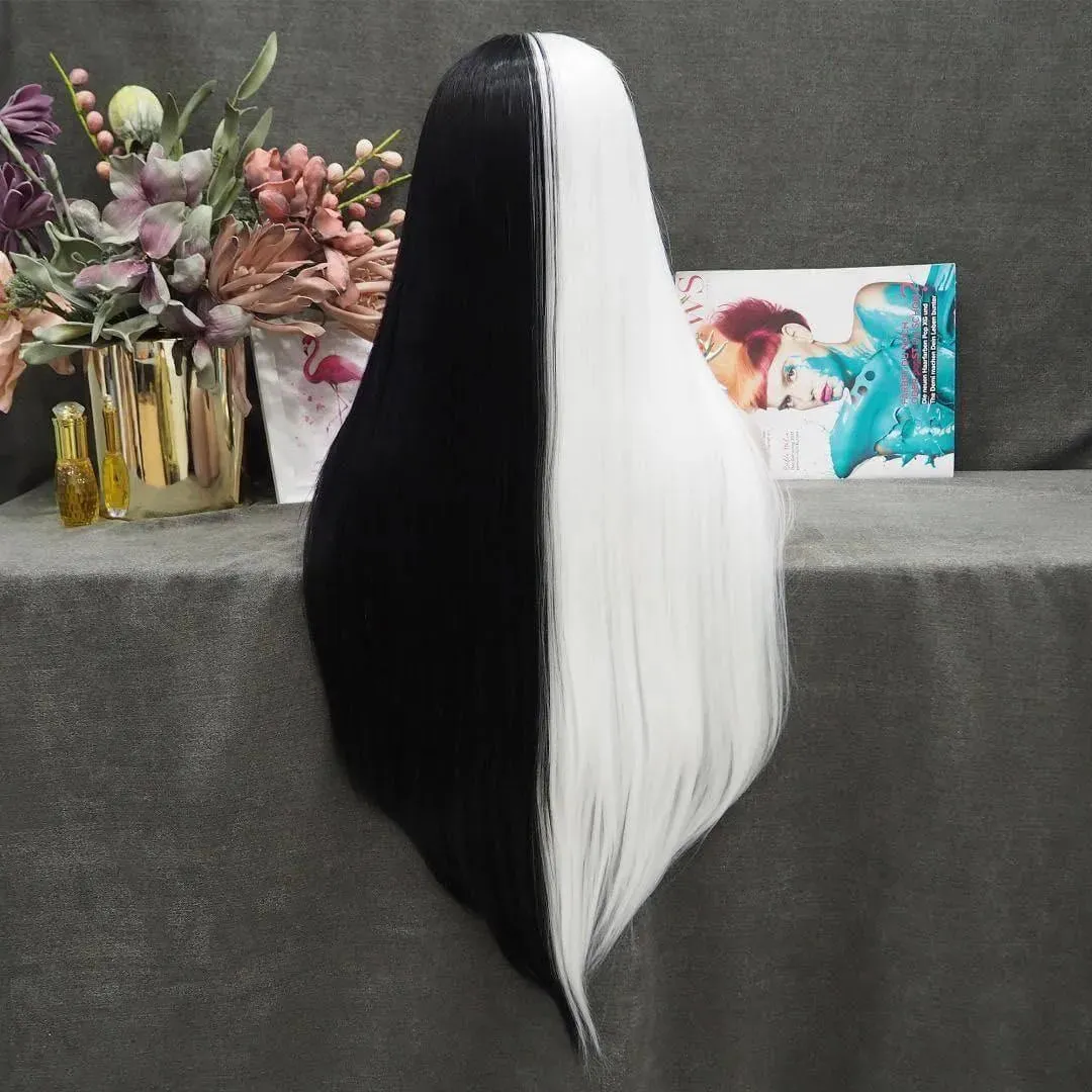 Black/White Split straight Wig