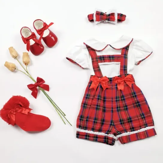 Boutique T-Bar Tartan Bloomer Set with Blouse & Headband