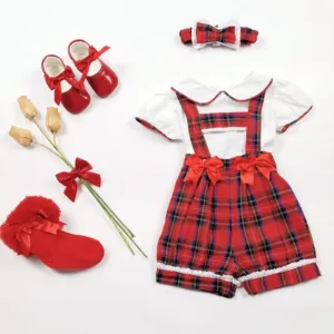 Boutique T-Bar Tartan Bloomer Set with Blouse & Headband
