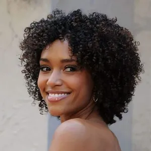 Brazilian Short Afro Kinky Curly Bob Wigs No Lace Front Machine Made Wigs(Black)