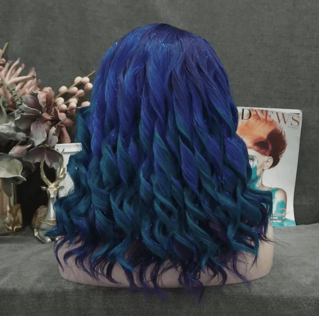 Dark Blue With Tinsel Wig