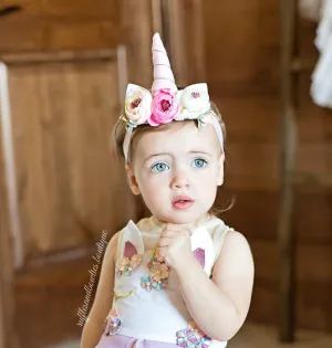 Girls Sweet Pastel Floral Unicorn Head Band