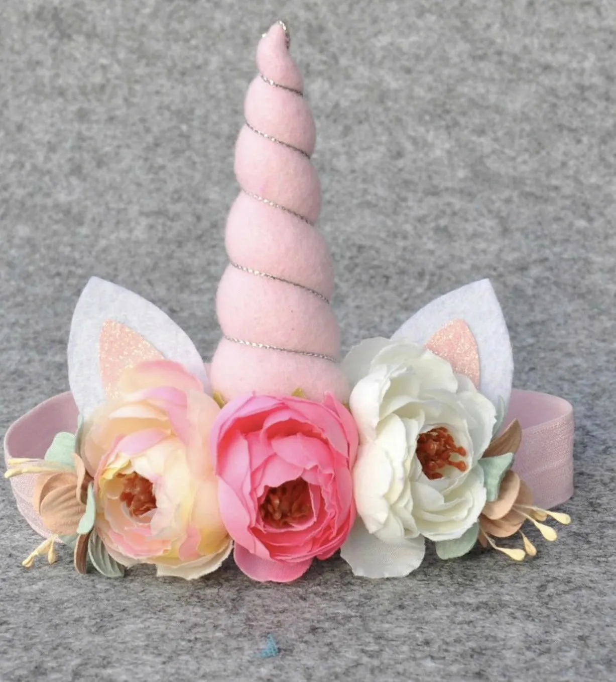 Girls Sweet Pastel Floral Unicorn Head Band