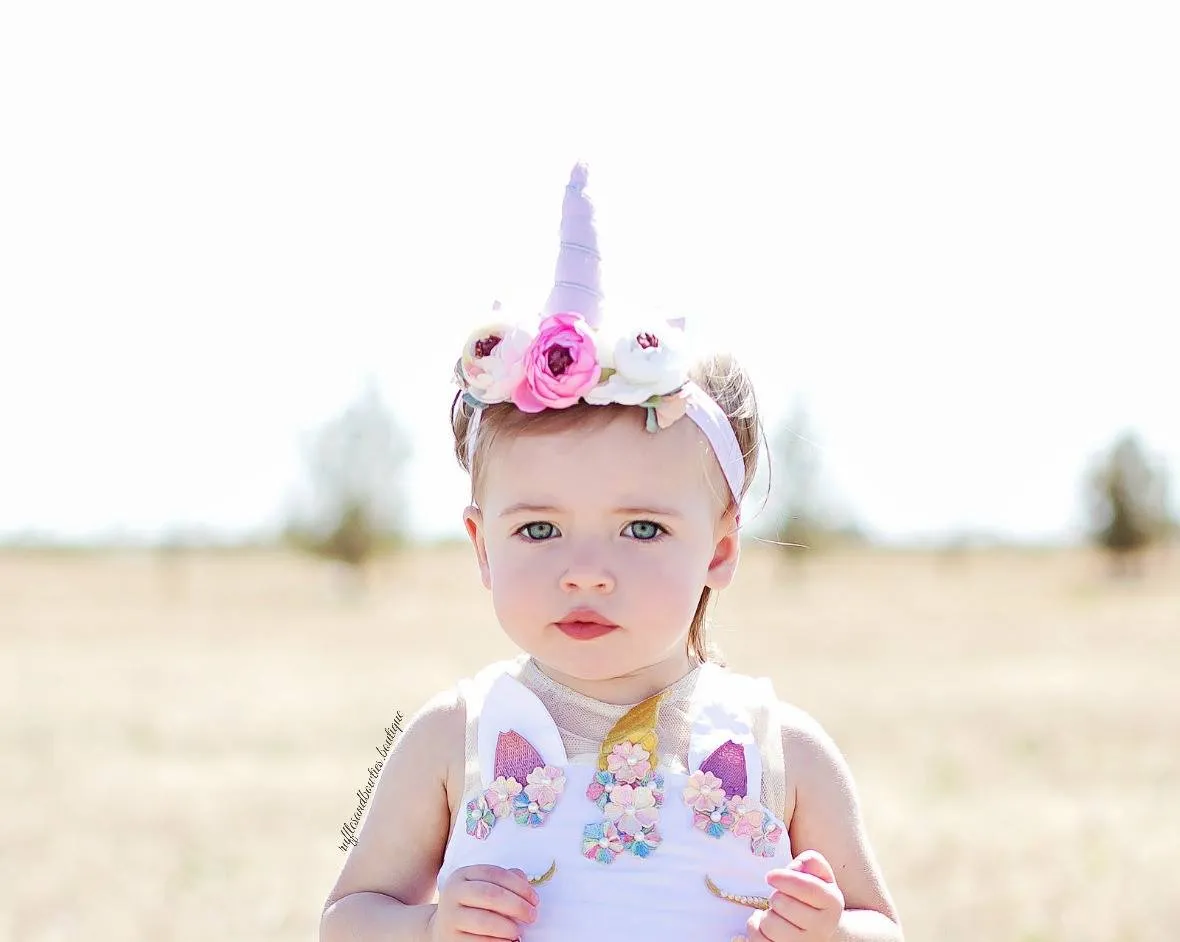 Girls Sweet Pastel Floral Unicorn Head Band