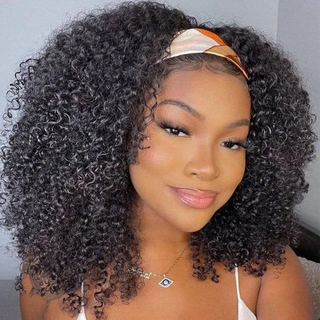 Headband Wig Human Hair 180% Afro Kinky Curly Human Hair