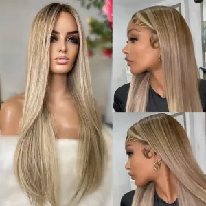 Highlight Human Hair Wigs Ash Blonde Wig Remy Straight Lace Front Wig 200% HD Lace Frontal Wig Colored Wigs For Women Human Hair