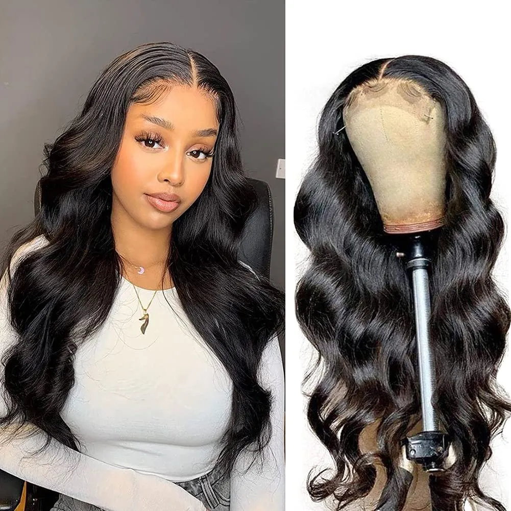 Lace Front Wigs Human Hair, Body Wave 4x4 Lace Closure Wigs with  Pre Plucked baby hair at 150% Density (22 Inch)