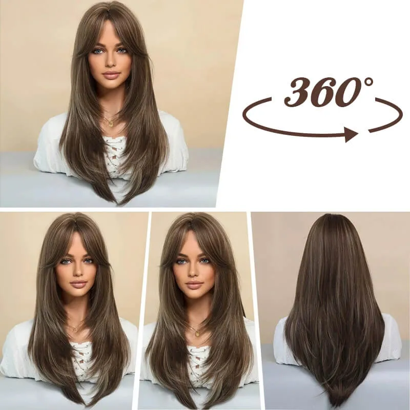 Last Day Sale 50% OffWig long hair Layered Bangs Wigs