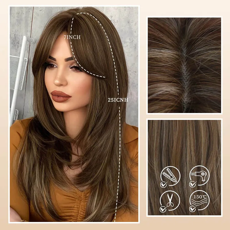 Layered bangs long wig