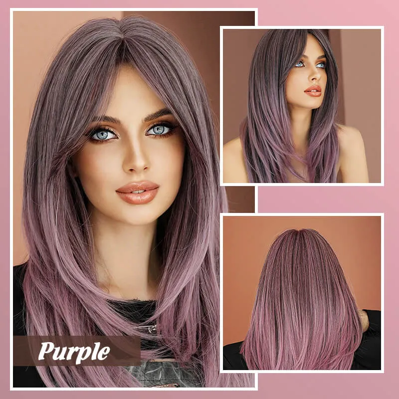 Layered bangs long wig