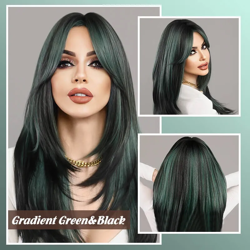 Layered bangs long wig