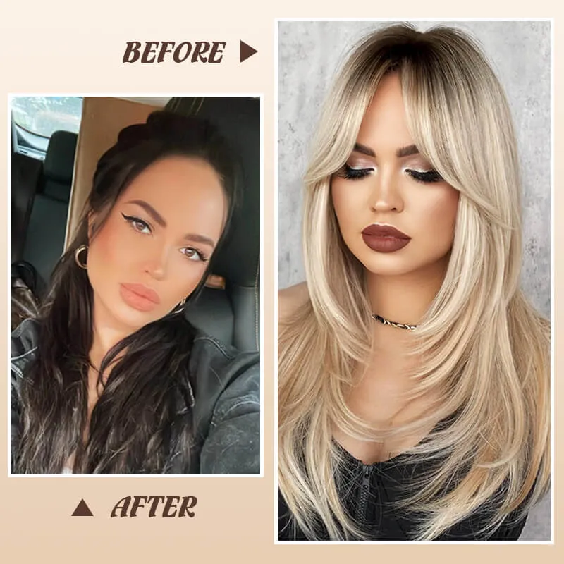 Layered bangs long wig
