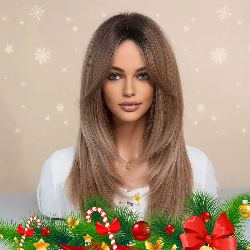Layered bangs long wig