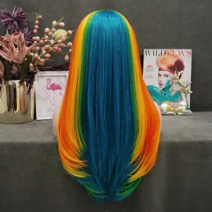 Rainbow With Gold Tinsel Wig