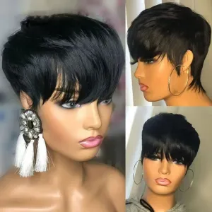 Short Straight Wig Women's Short Hair Head Cover Real Human Hair