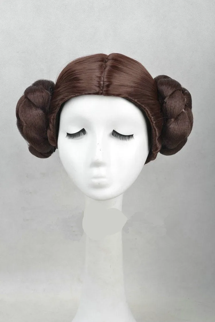 Star Wars Princess Leia Organa Solo Wig Short Brown Costume Hair With Two Buns Cosplay
